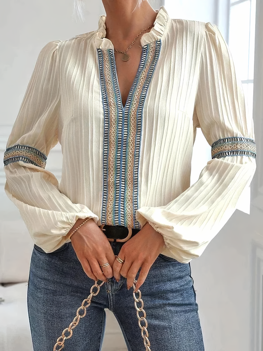 Embroidered Puff Sleeve Blouse