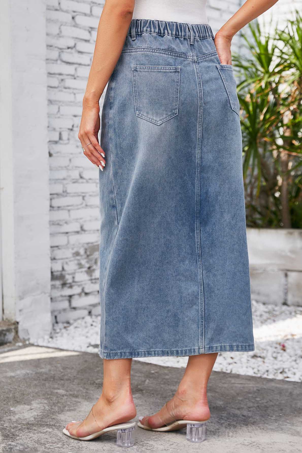 Midi Jeansrock mit Schlitz & Bund