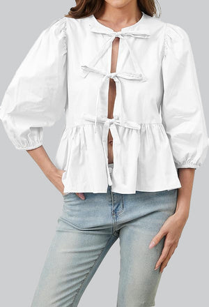 AVA MODA Damen Bluse mit Schleifendetail, Schößchensaum und Dreiviertelärmeln – Mehrfarbig-83302-f8705f6f-ba71-43ad-bc30-67aacff897d0