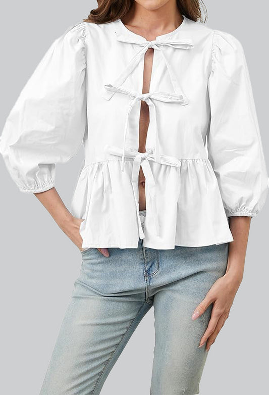 AVA MODA Damen Bluse mit Schleifendetail, Schößchensaum und Dreiviertelärmeln – Mehrfarbig-83302-f8705f6f-ba71-43ad-bc30-67aacff897d0