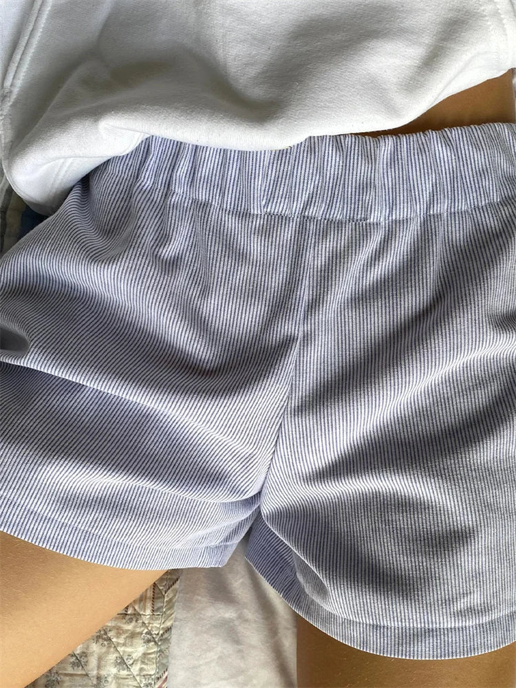 Damen Shorts – Gestreift, Baumwolle, Elastikbund, Klassischer Stil-81738-f9ffa6b3-171b-4bcc-8f99-c997b6f1cff3