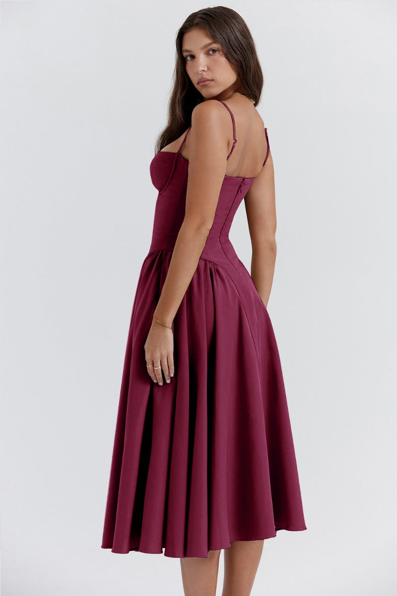 Damen Midi-Kleid – Strukturiertes Oberteil, Faltenrock, Taschen-83506-fb160f39-d796-4a37-9d72-75abd381c6ff