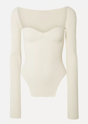 Ribbed Knit Top - Asymmetrical Hemline